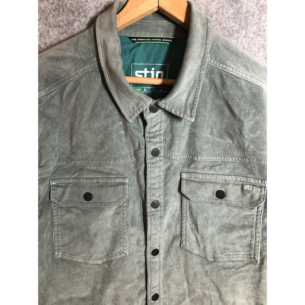 Stio Shirt Men XL Green Organic Cotton Corduroy Organic Cotton Snap Classic